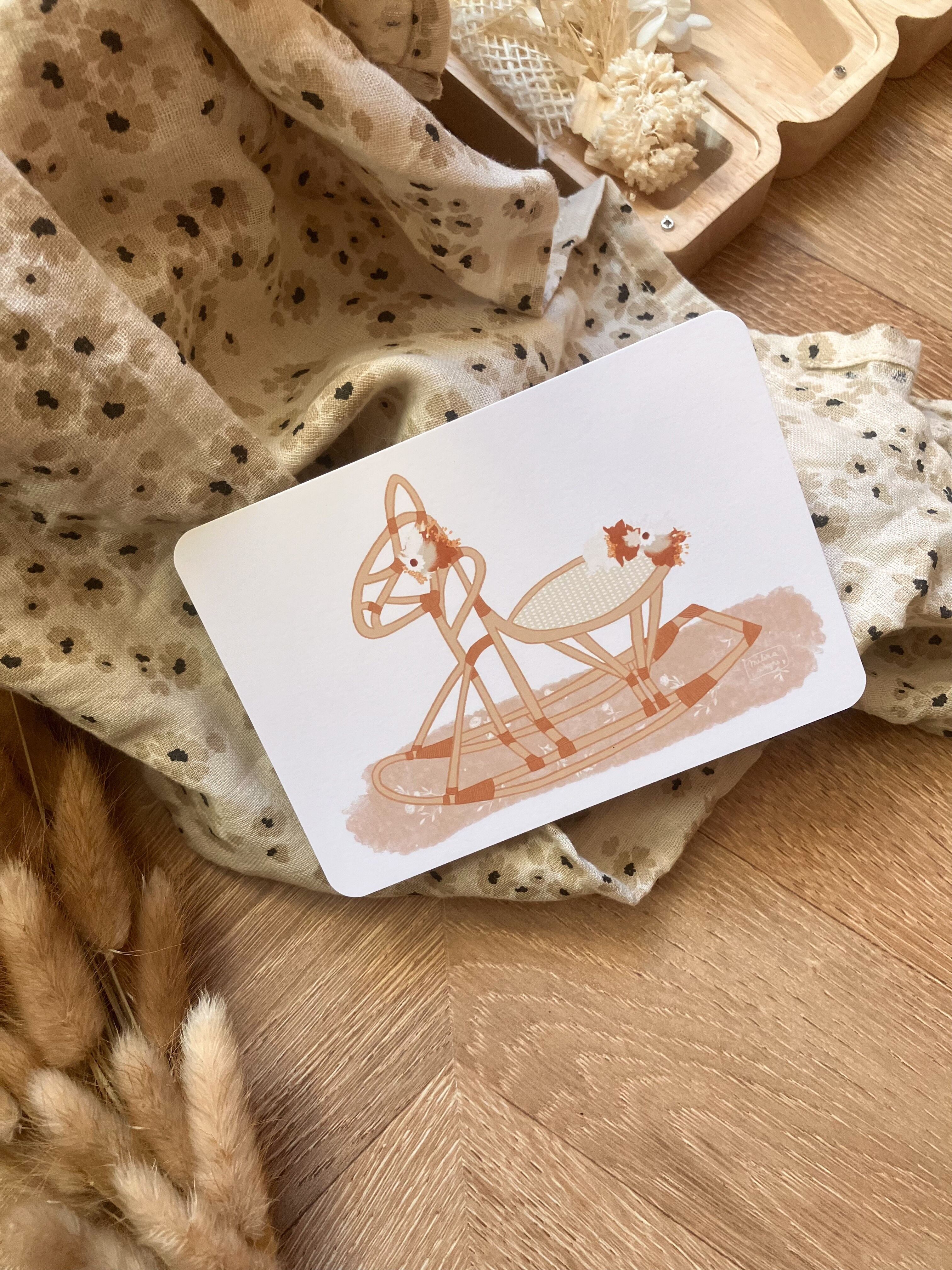 My Little Rocking Horse Card - Illustration for Newborns - Postcard Size