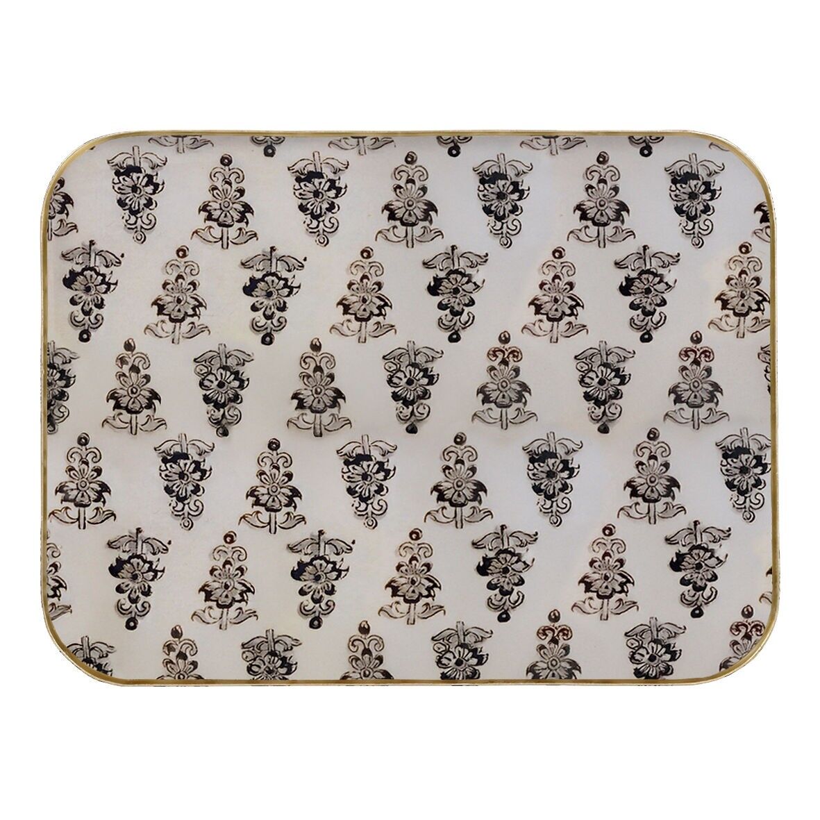 Large Hoya enameled metal tray, 30x40 cm, gold rim