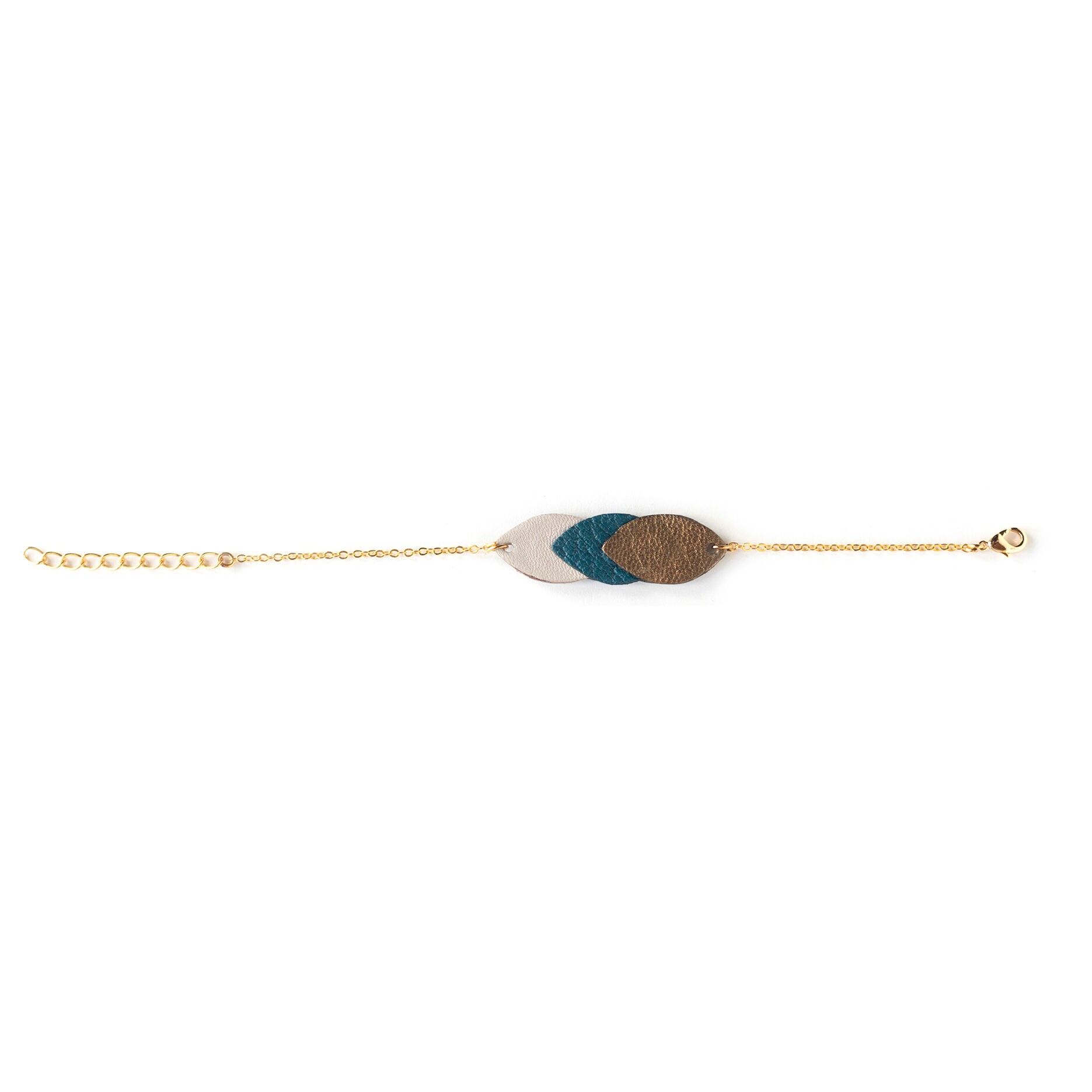 Lederarmband mit Pailletten – Bronze, Petrolblau, Cremeweiß