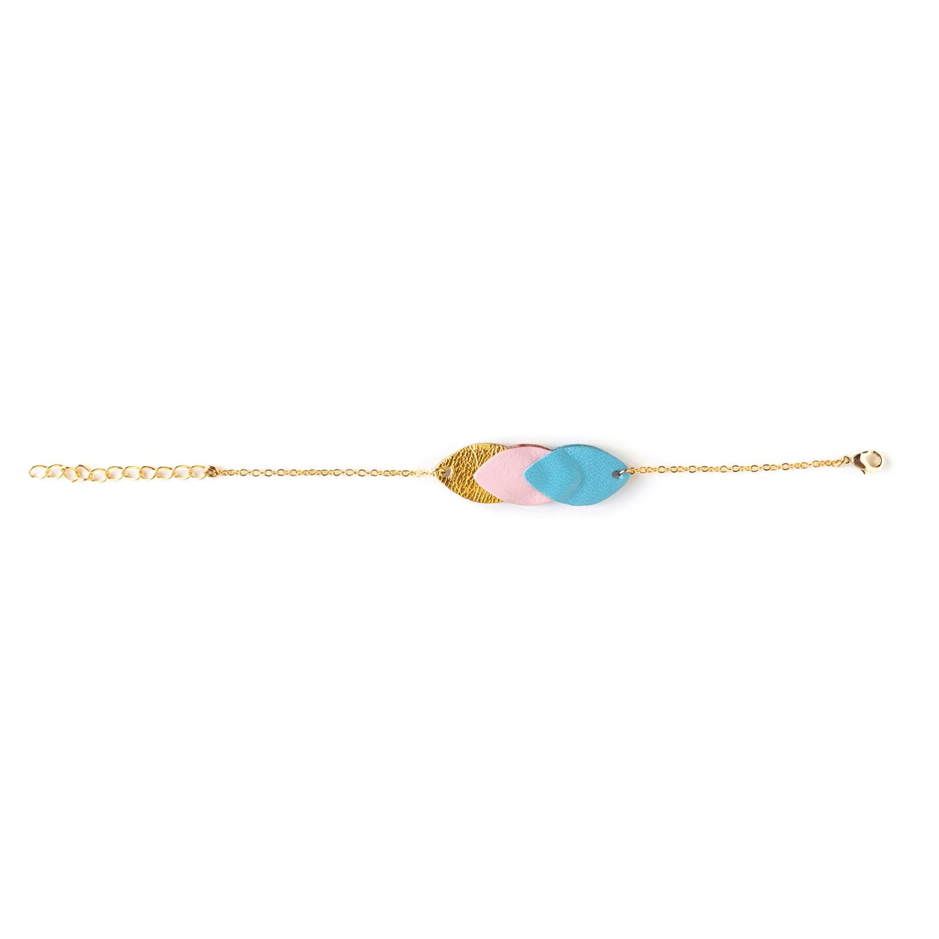 Lederarmband mit Pailletten – Himmelblau, Bonbonrosa, Gold