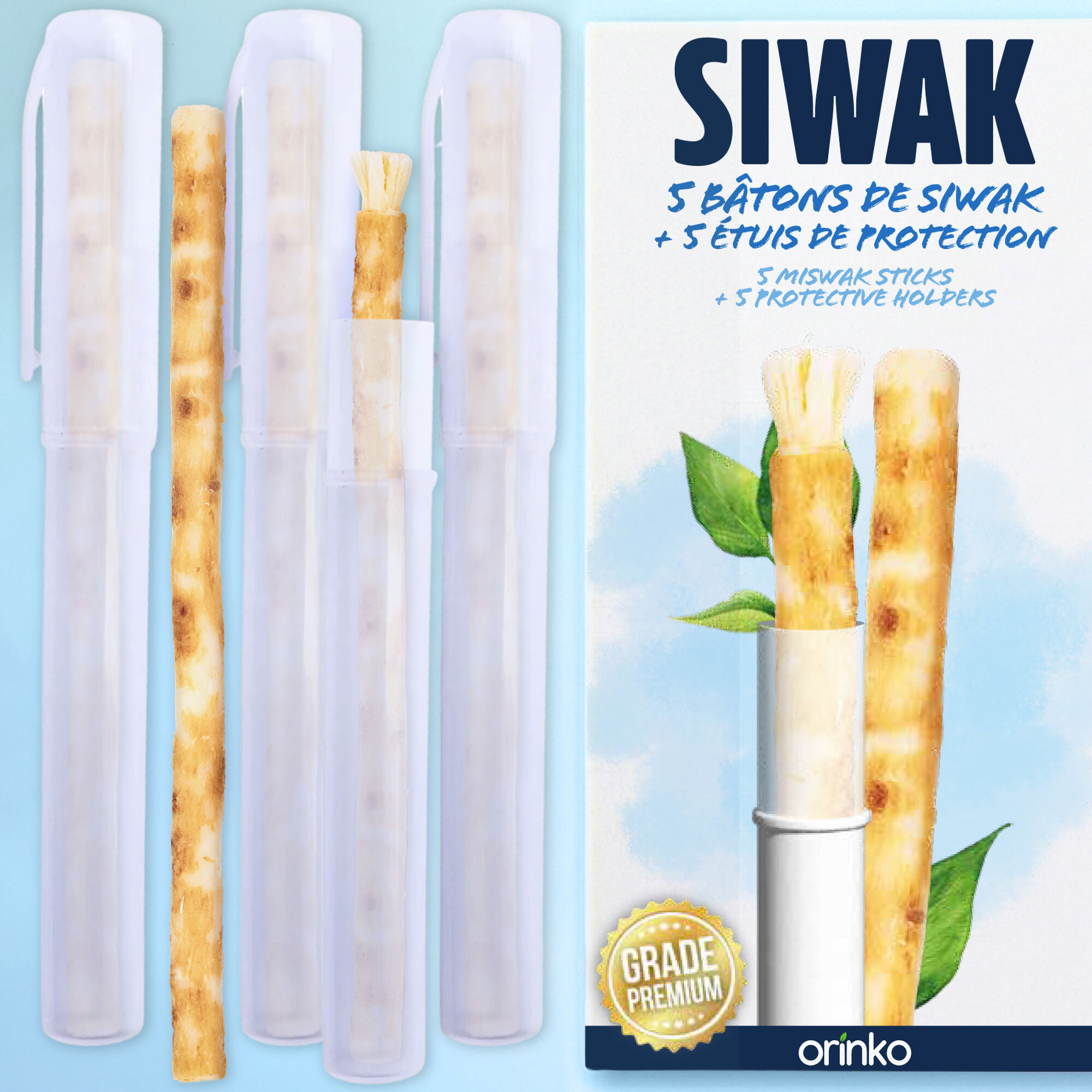 5 Miswak (Siwak) Sticks + 5 Protective Cases