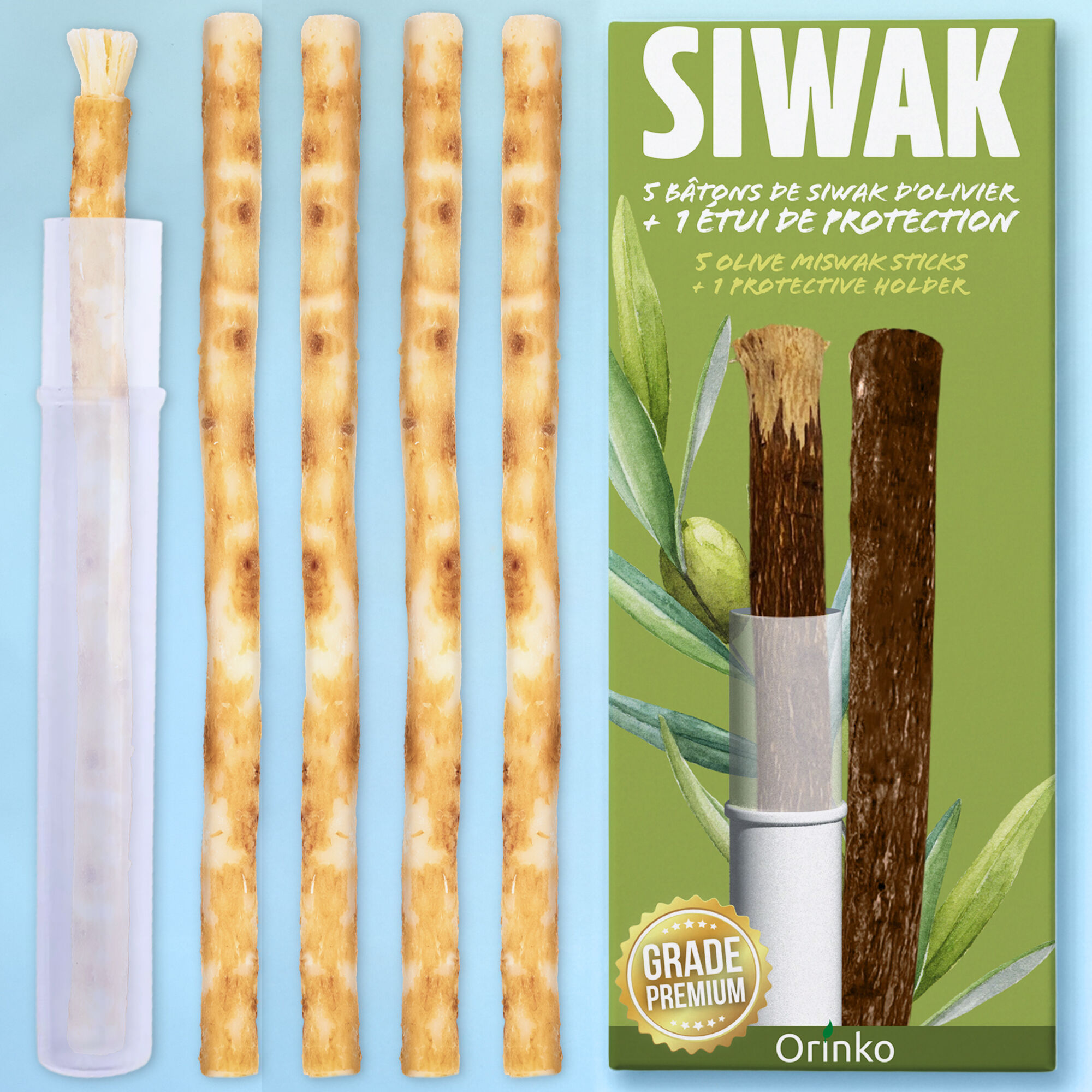 MODOGO Bâtons de Siwak d'olivier x5 + 1 étui de protection