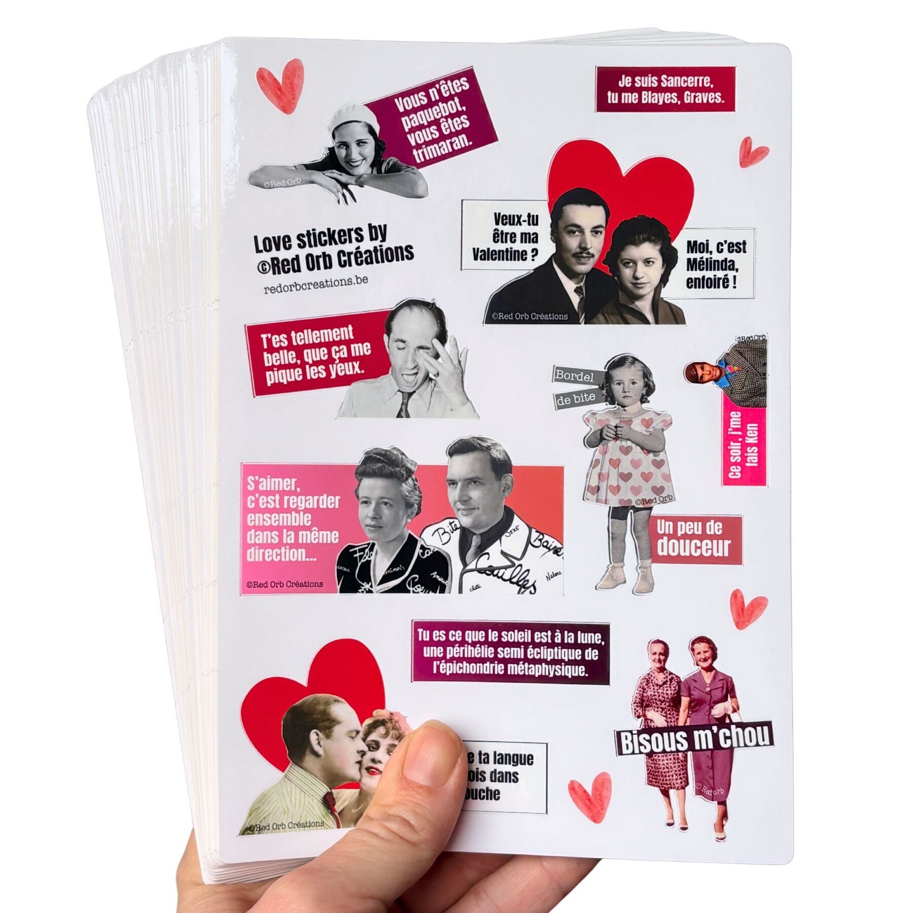 Love Stickers - A5 sheet of 10 die-cut stickers with a love theme