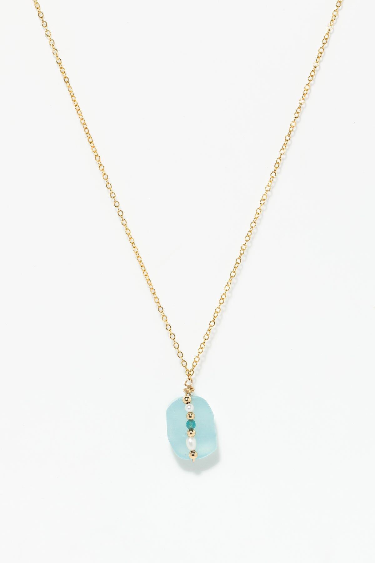 Large Cowrie Shell Pendant - Aquamarine