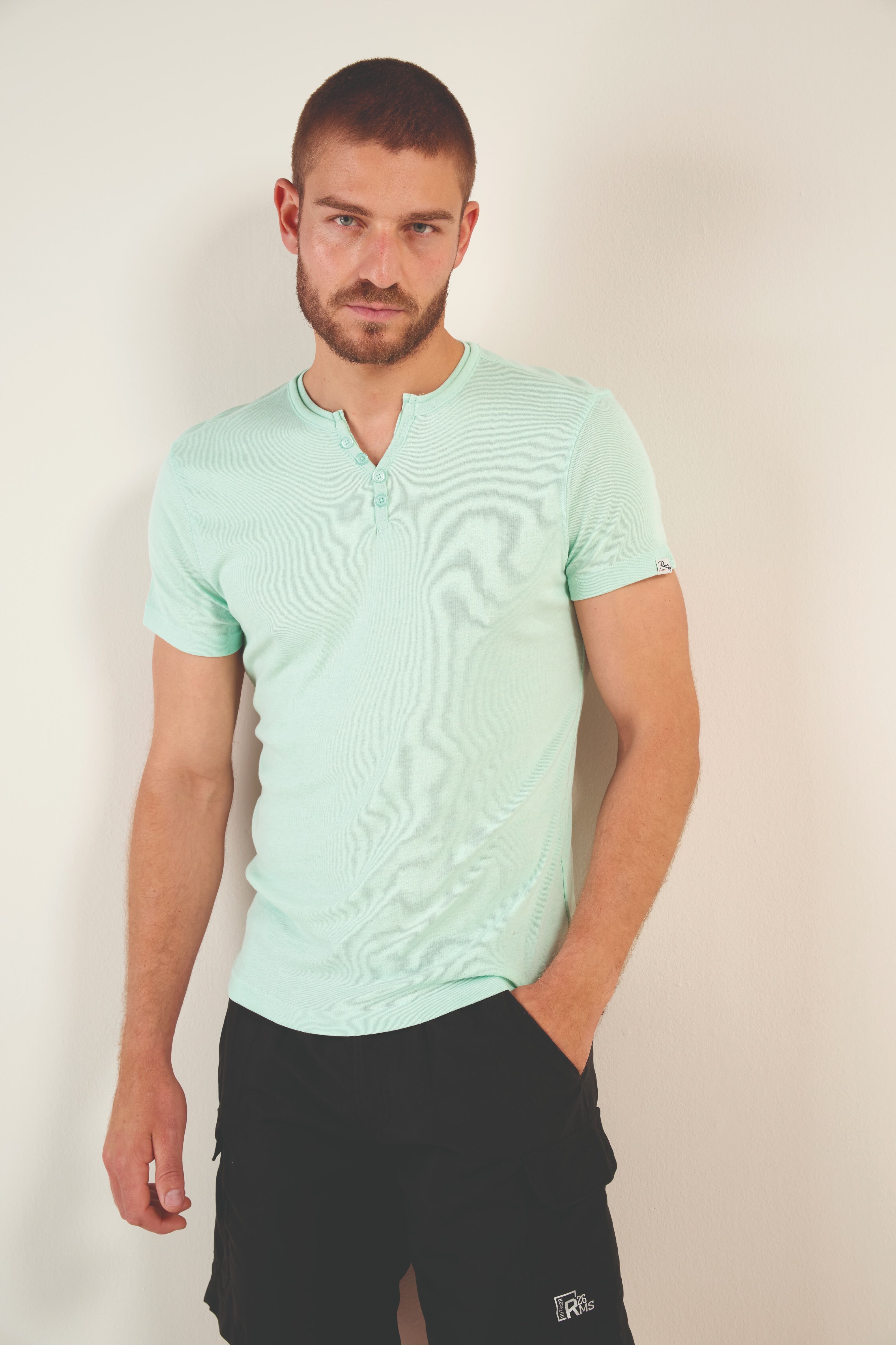 Buy wholesale 91332 Plain Y-neck double-breasted ribbed 1x1