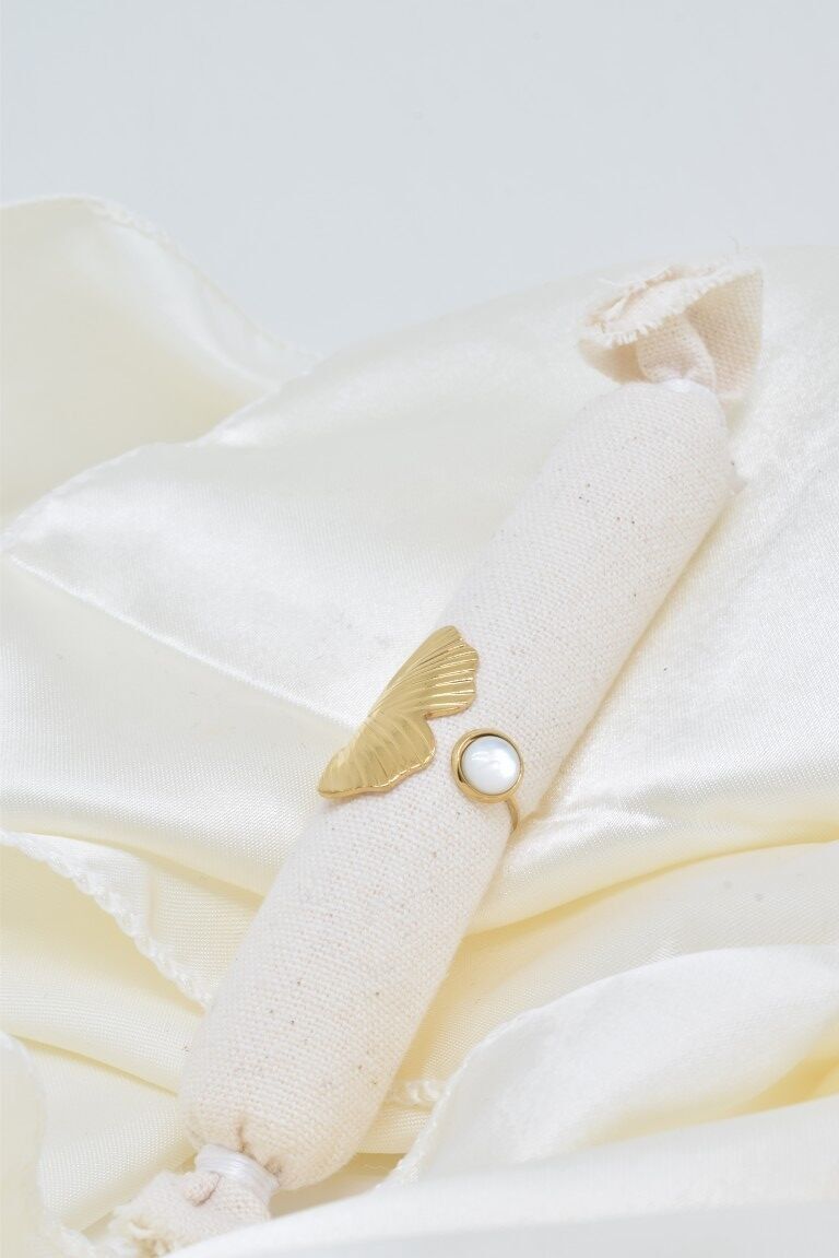 Ginkgoblattring aus Edelstahl - BG310315