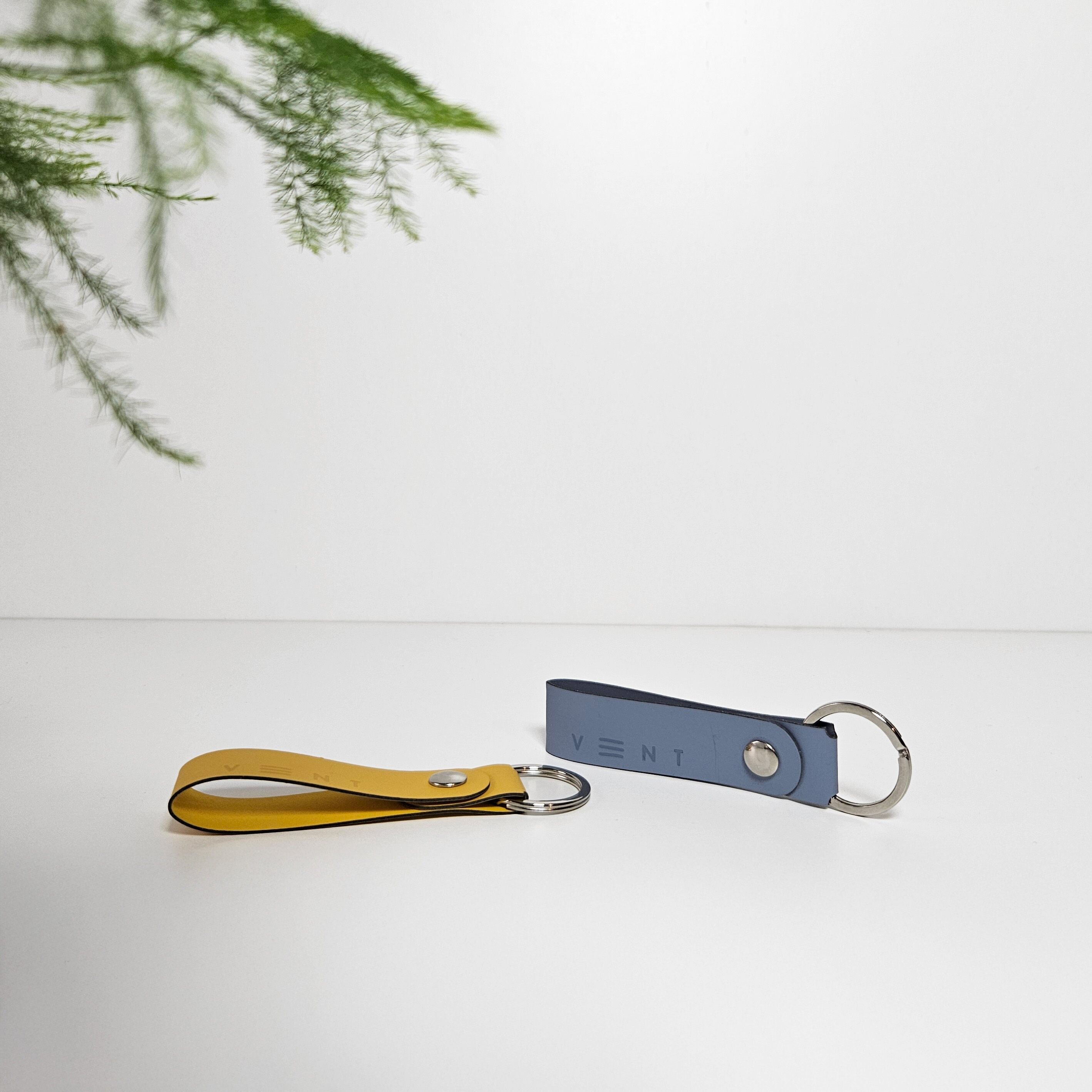 Recycled Leather Keyring - Dusty Blue
