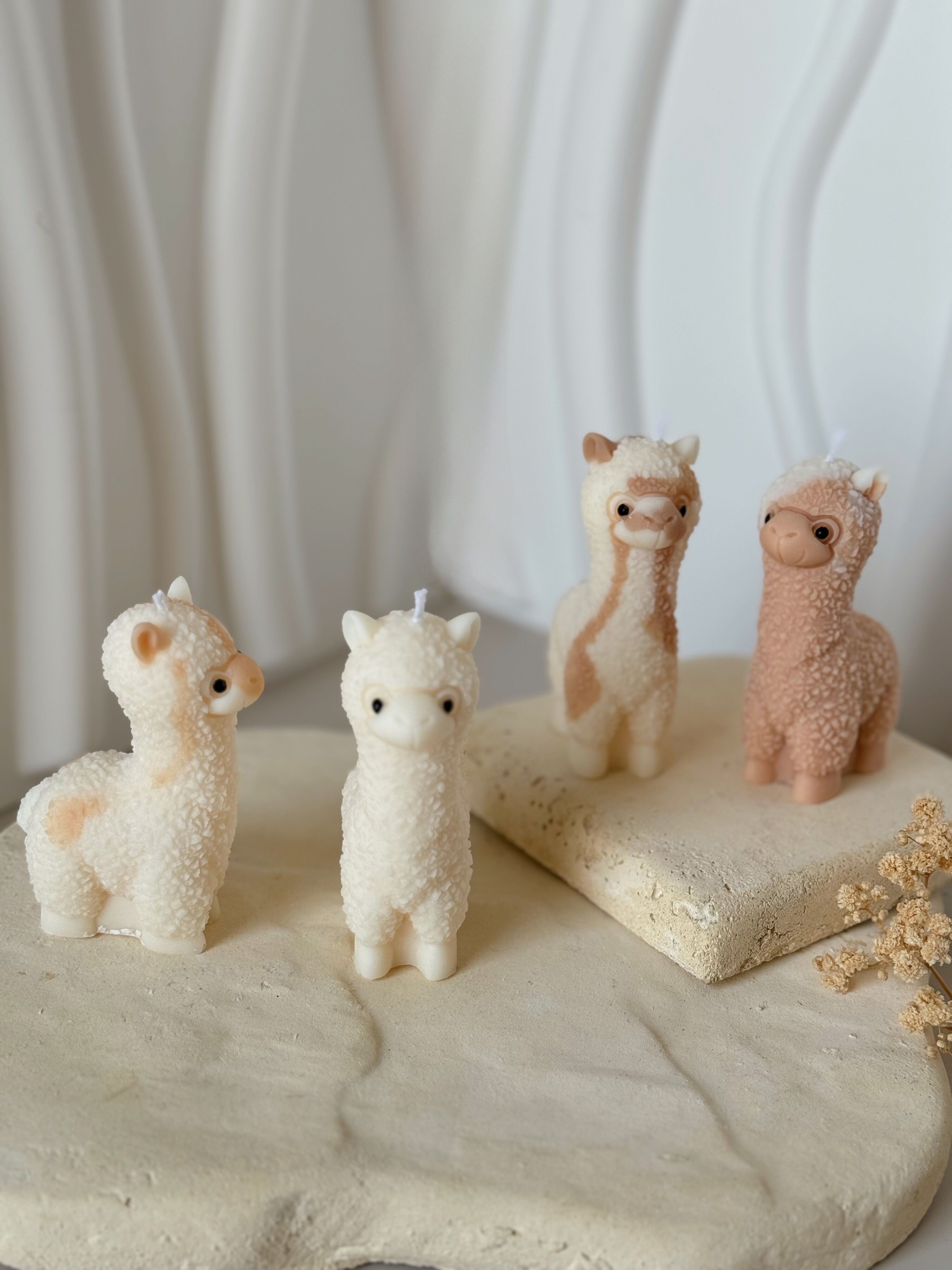 Cute Alpaca Candle, choice of colors, handmade from olive wax