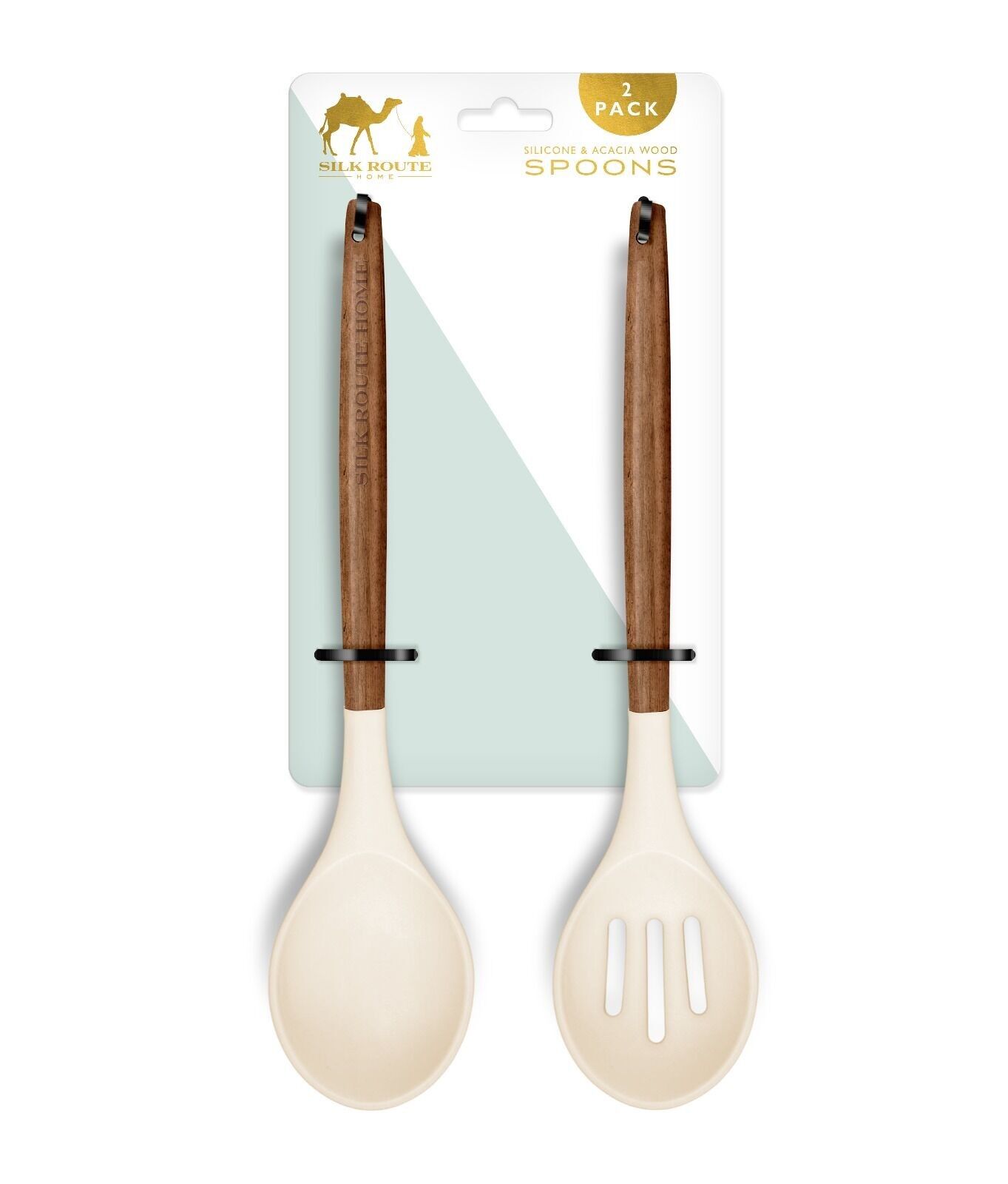 Acacia Wood & Cream Silicone Spoon Set of 2