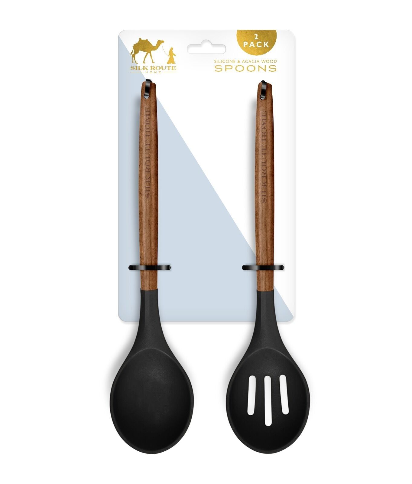 Acacia Wood & Black Silicone Spoon Set of 2