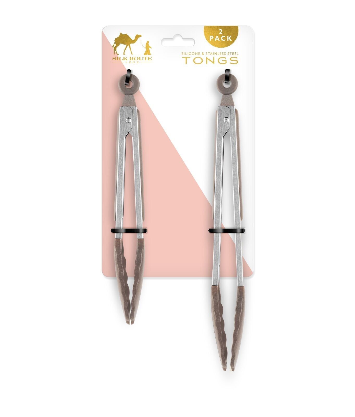 Pinze per alimenti in acciaio inossidabile e silicone grigio, confezione da 2 (9" e 12")