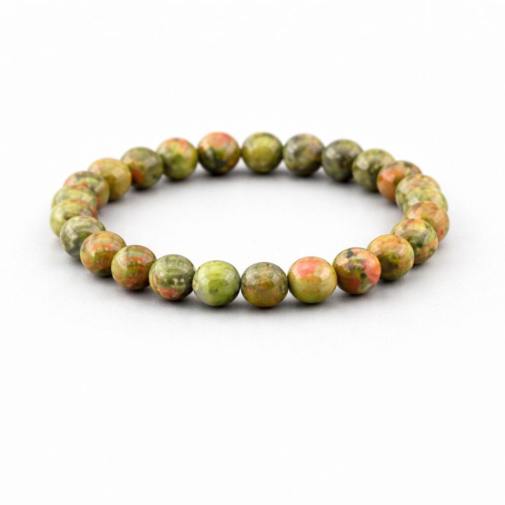 Pulsera de cristal de unakita de grado A+ de 8 mm (paquete de 3)