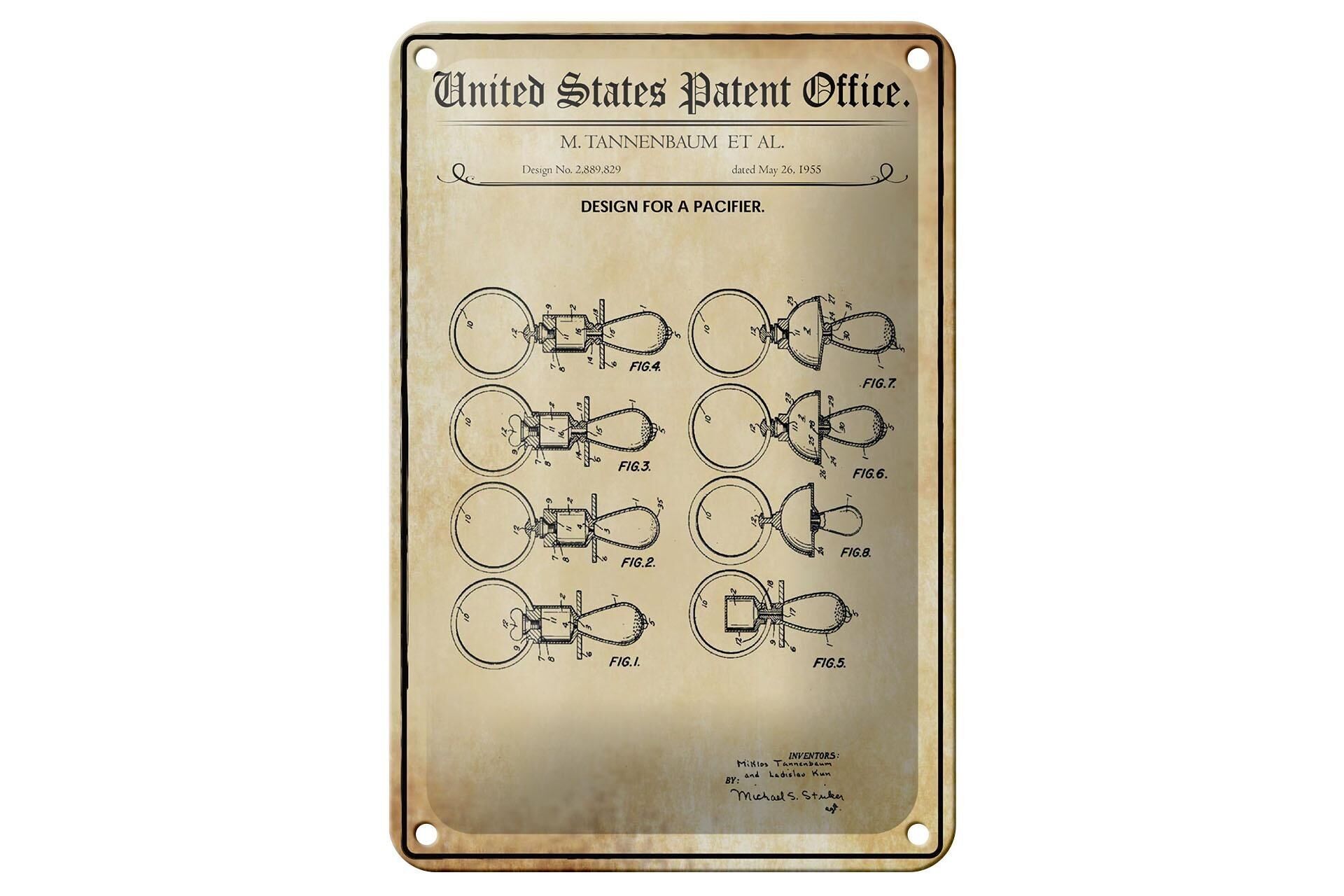 Blechschild Patent 12x18 cm Entwurf für einen Schnuller Deko Schild