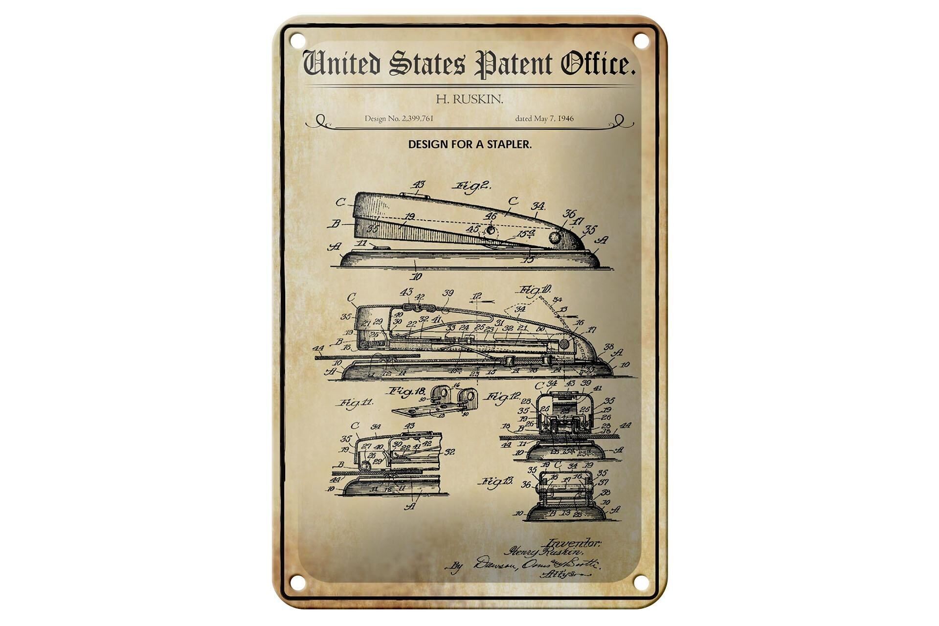 Blechschild Patent 12x18 cm Entwurf für einen Tacker Deko Schild