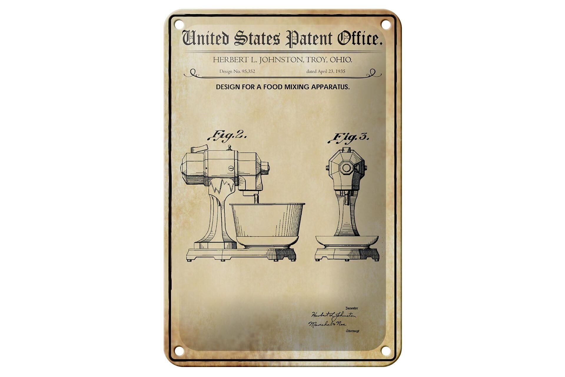 Blechschild Patent 12x18 cm Entwurf für einen Mixer Deko Schild