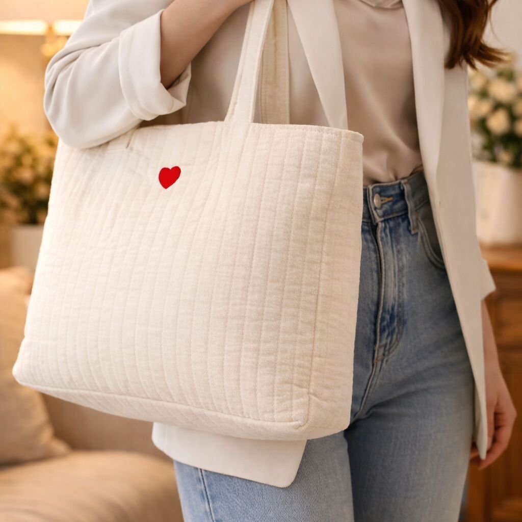 Tote bag femme en coton avec cœur brodé