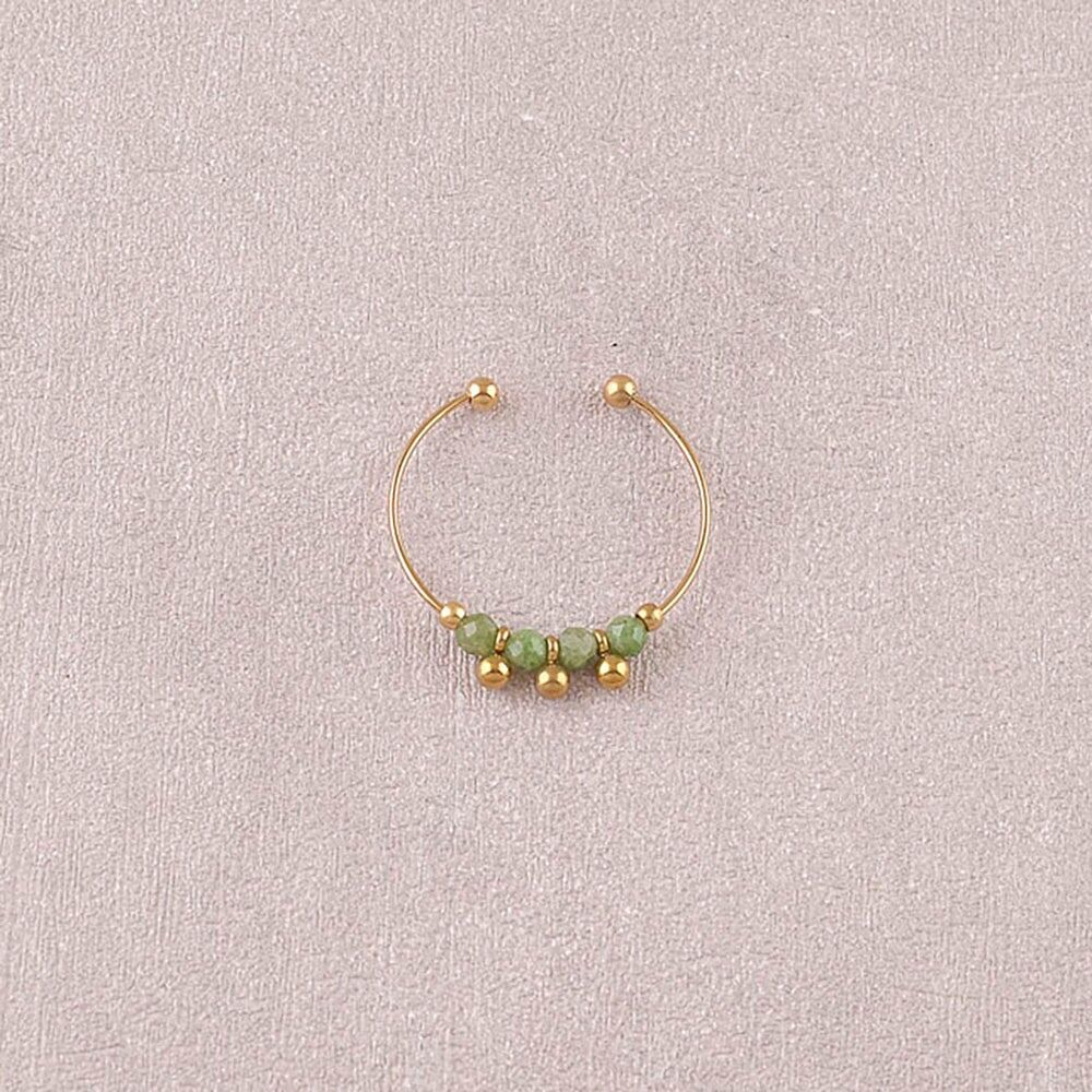 Bague - 4 pierres naturelles rondes et 3 boules