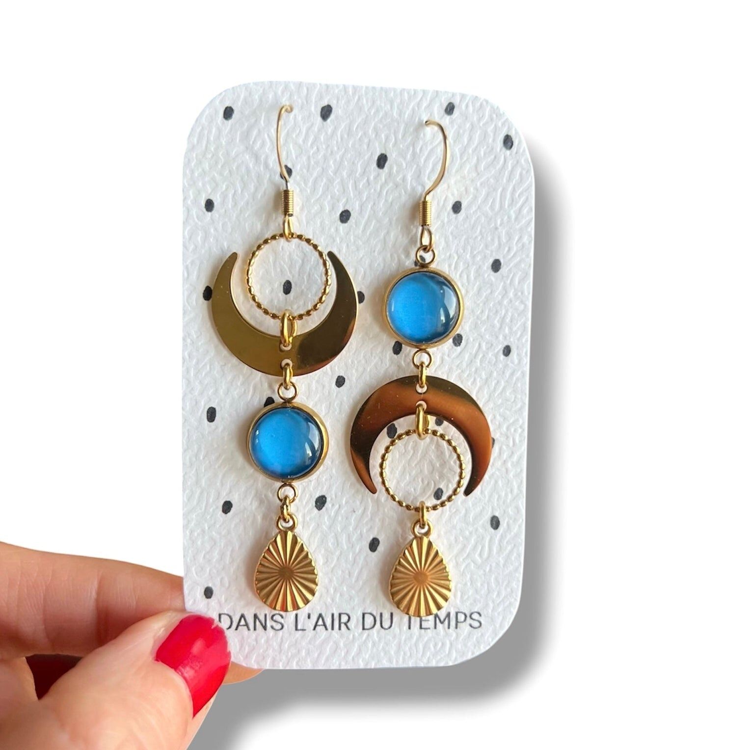 Boucles d'oreilles asymétriques lunes bleues