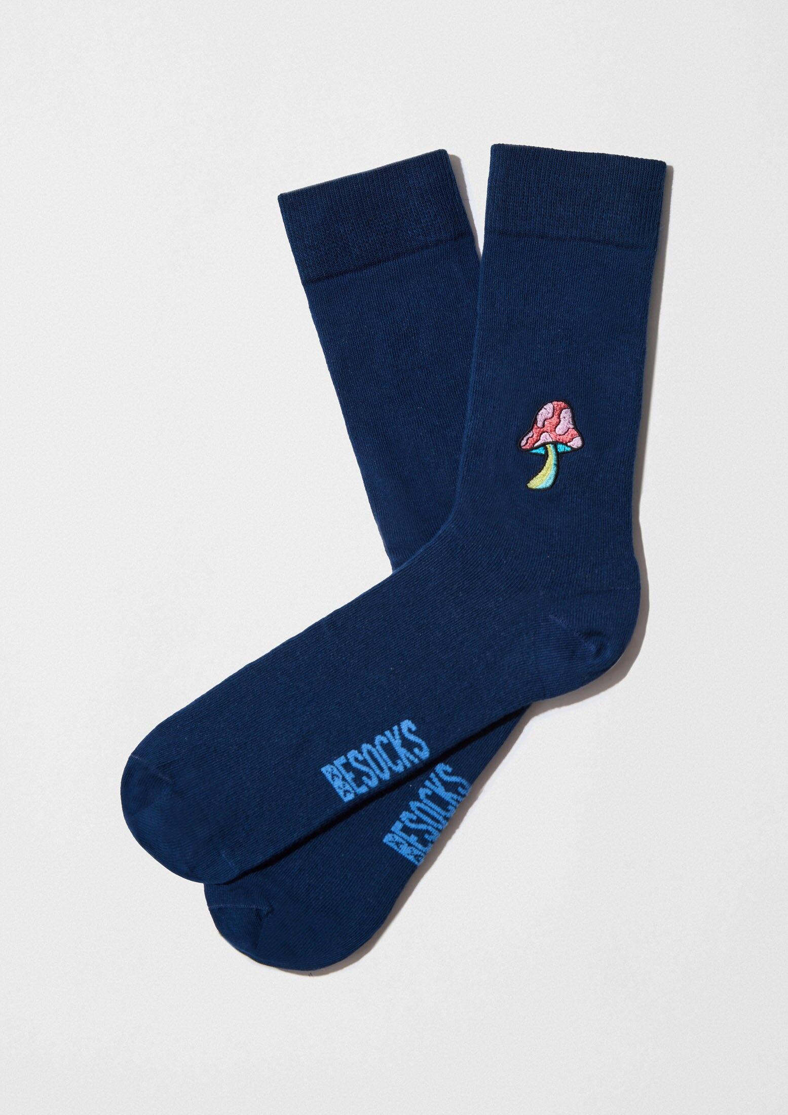 BeMushroom Navy Embroidered - 100% Organic Cotton Socks