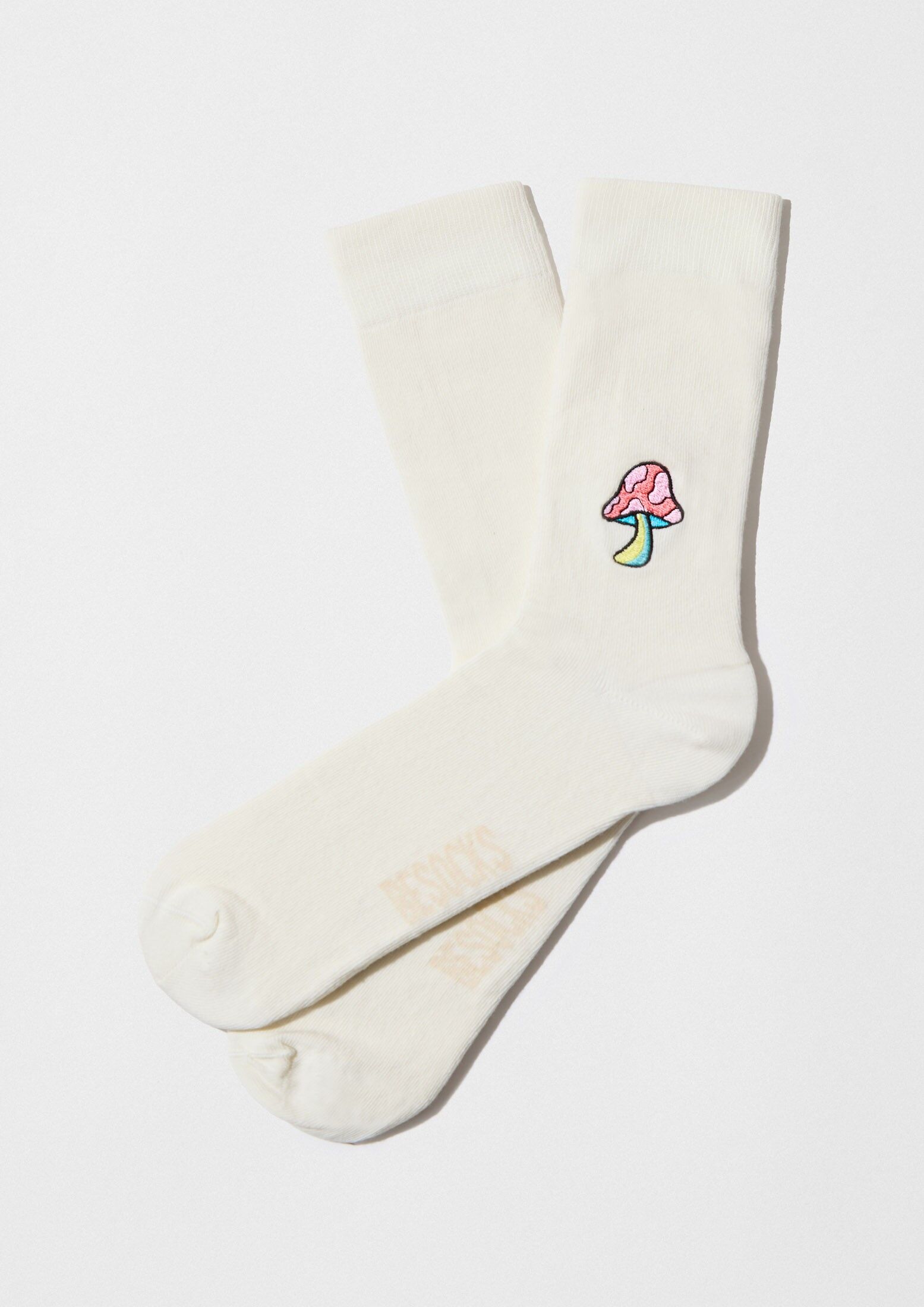 BeMushroom Off-White Embroidery - 100% Organic Cotton Socks