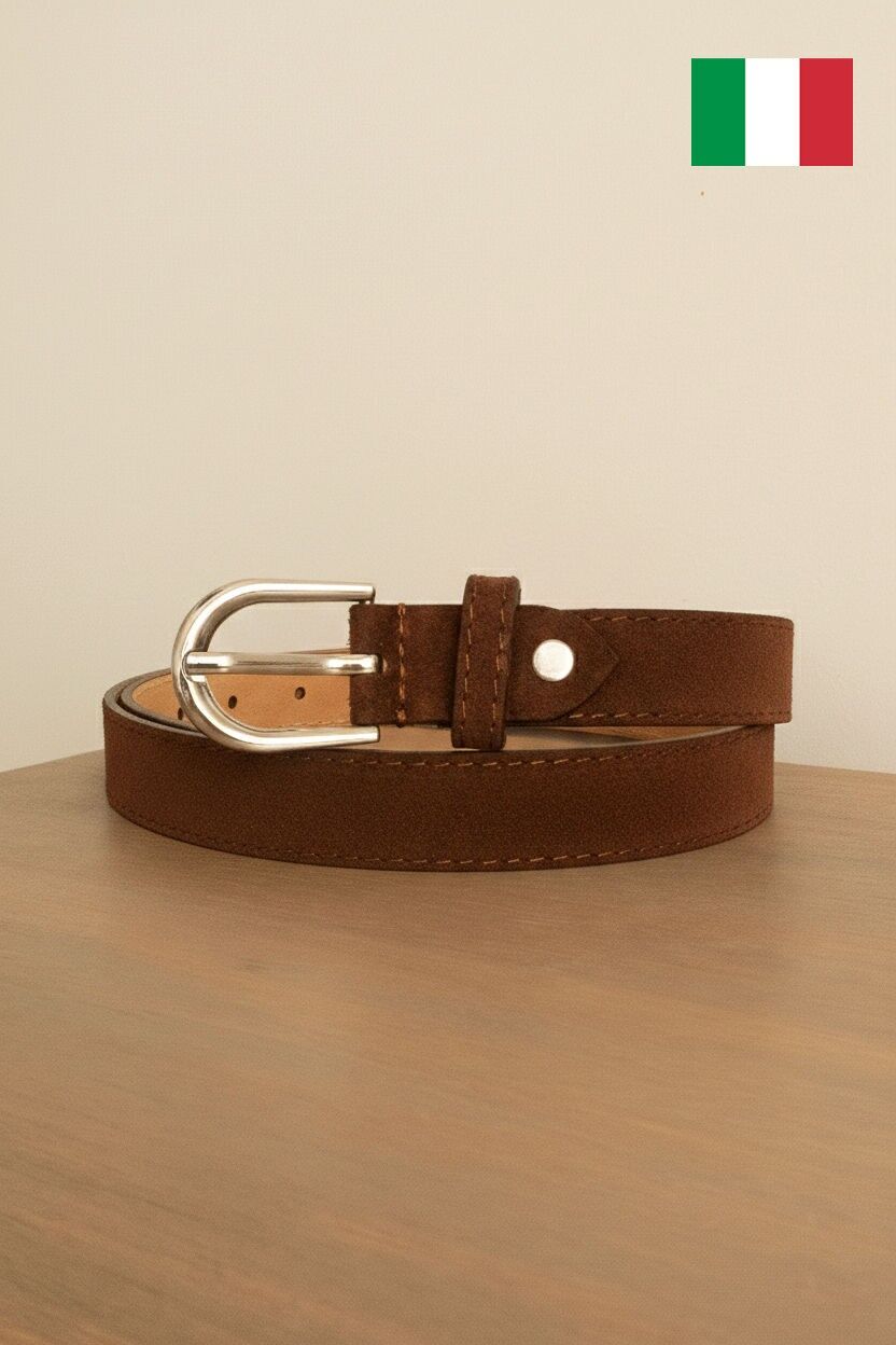 Cinturón de ante para mujer, 2,5 cm de ancho. Fabricado en Italia. IT250-MARRÓN OSCURO-SUDAIM
