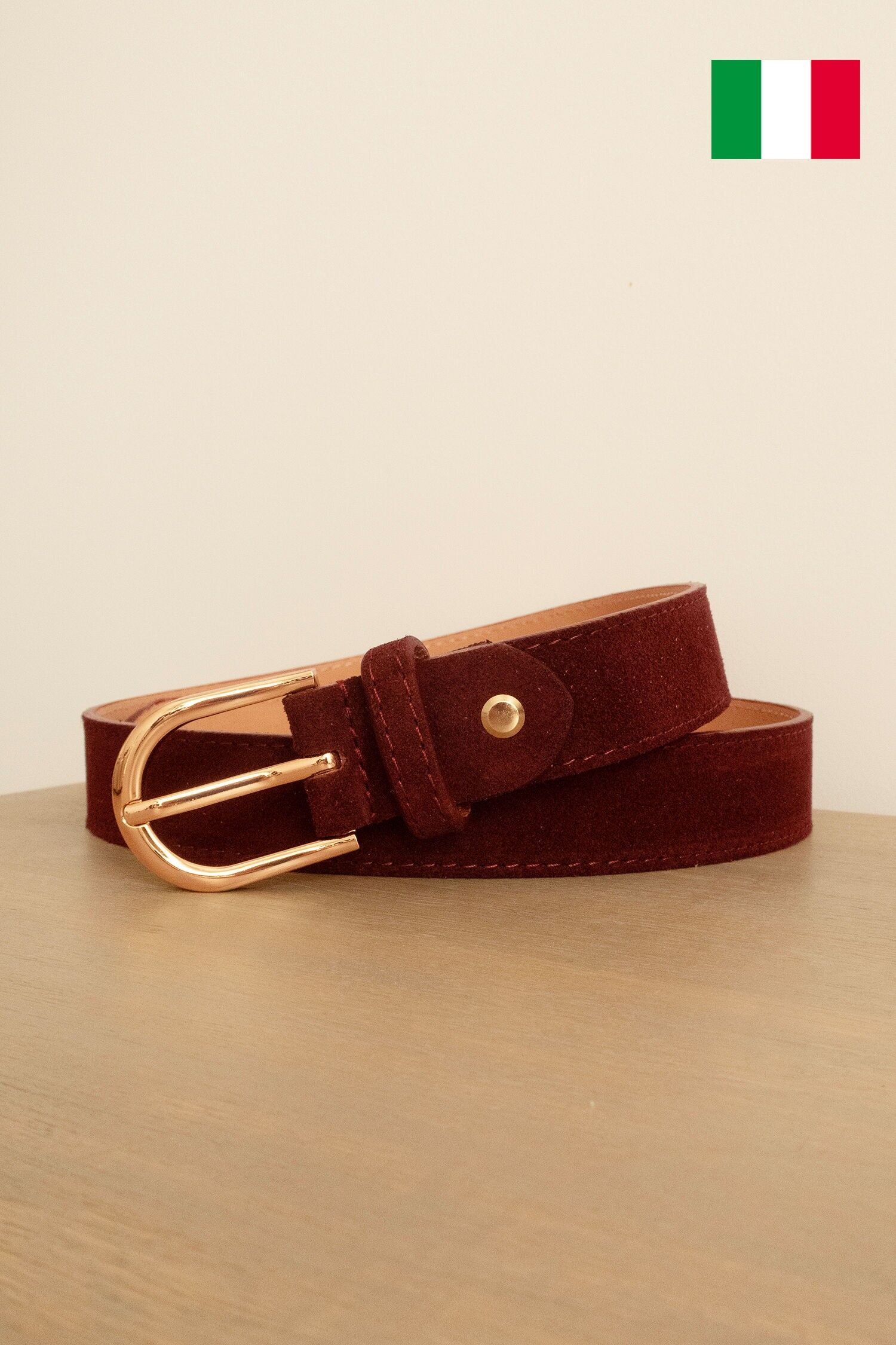 Cinturón de ante para mujer, 3 cm de ancho. Fabricado en Italia. IT30-30-DARK-RED-SUDAIM