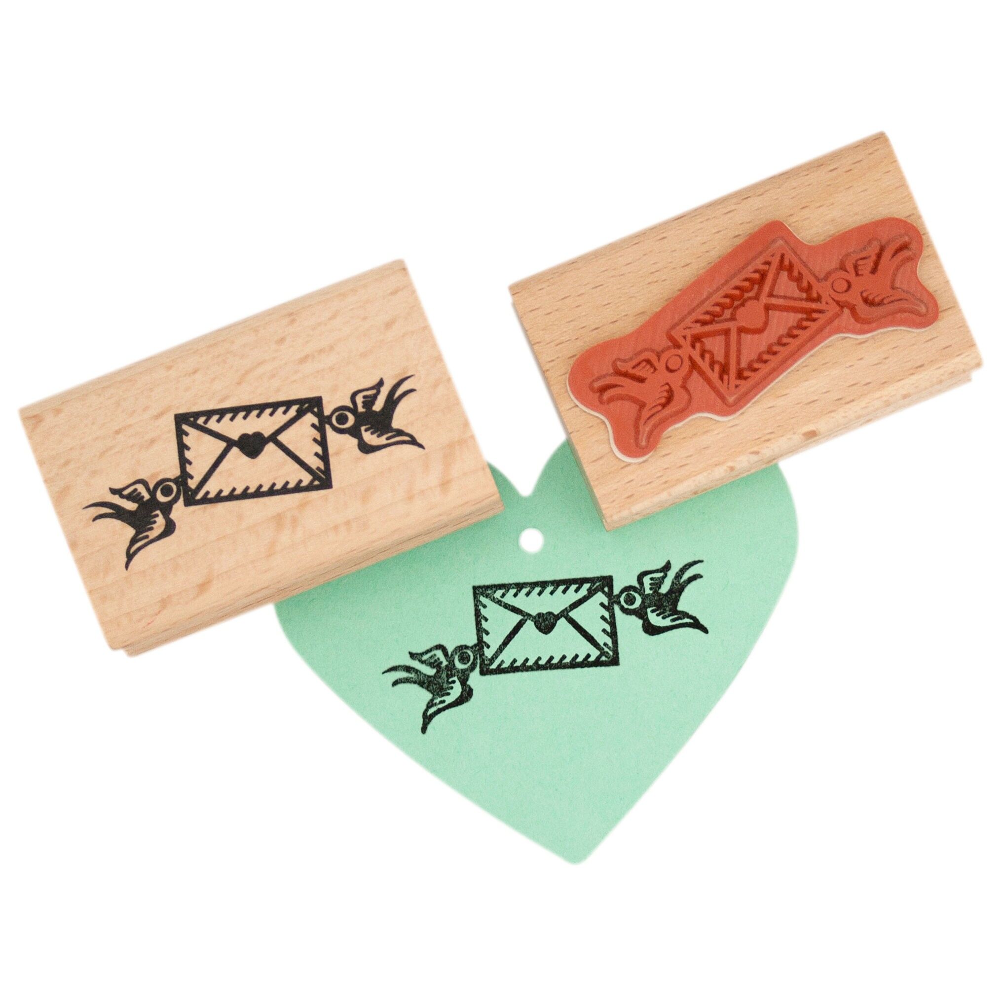 Sello de goma con forma de corazón y diseño de pájaros adorables