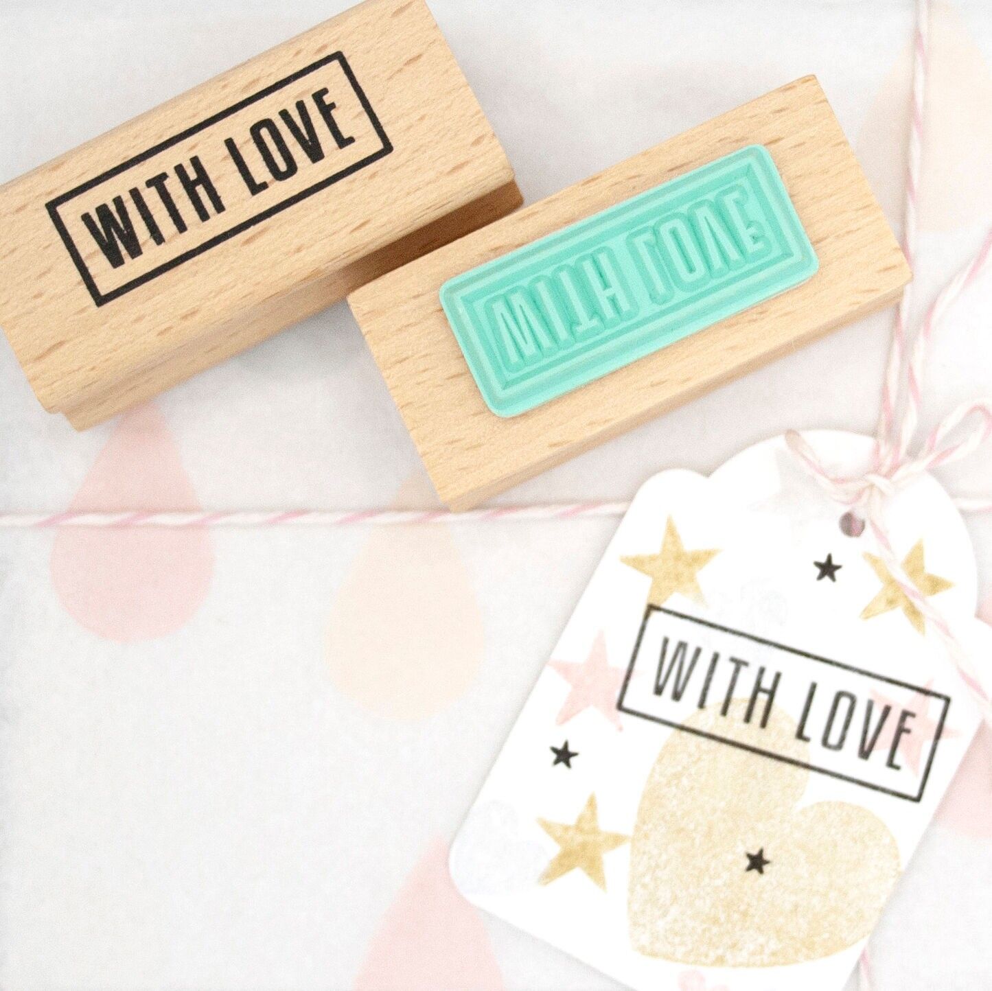 Tampon en bois « Avec amour » – Bricolage pour scrapbooking, journal intime et emballage cadeau