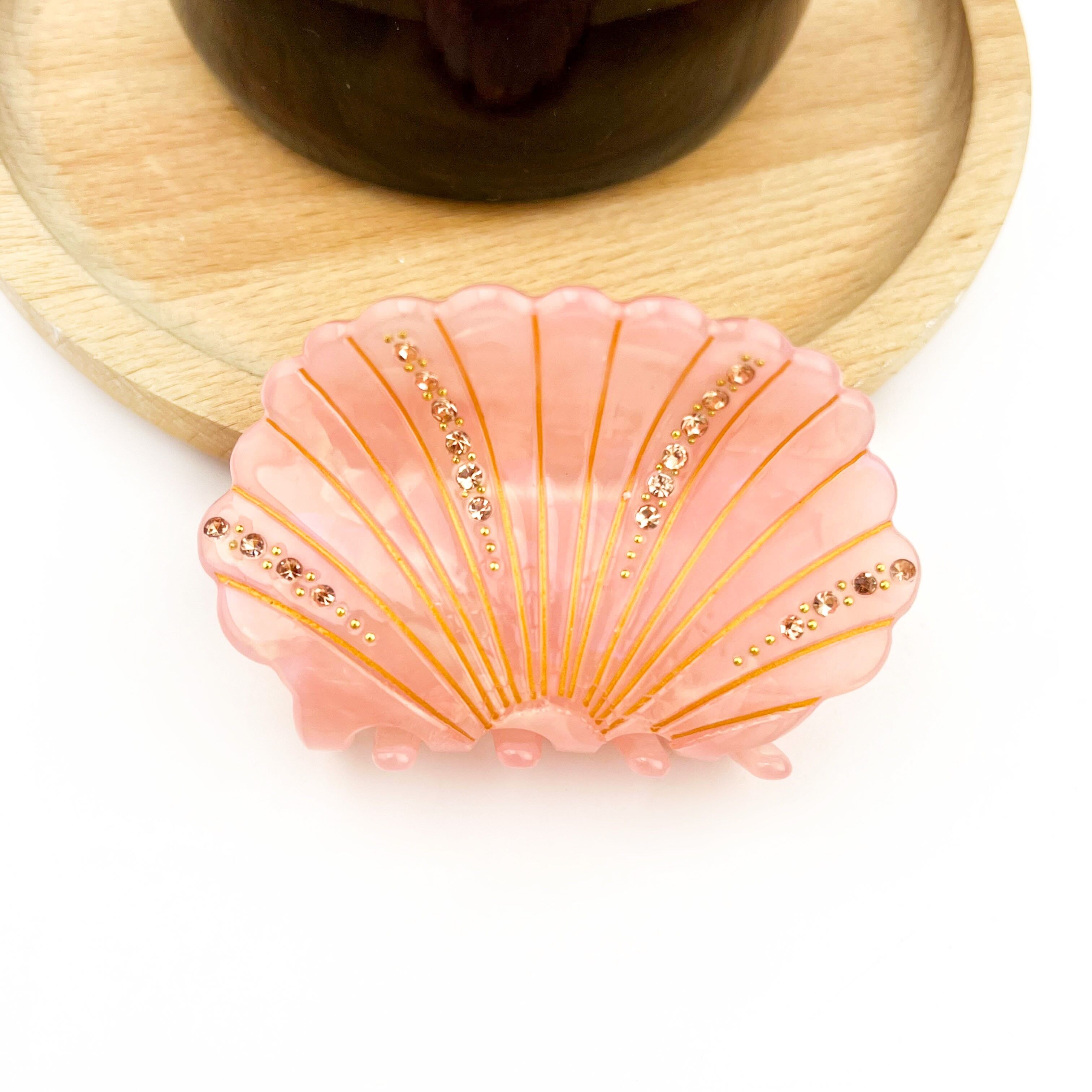 Romantic Pink Rhinestone Shell Acetate Hair Claw Clip – Coastal