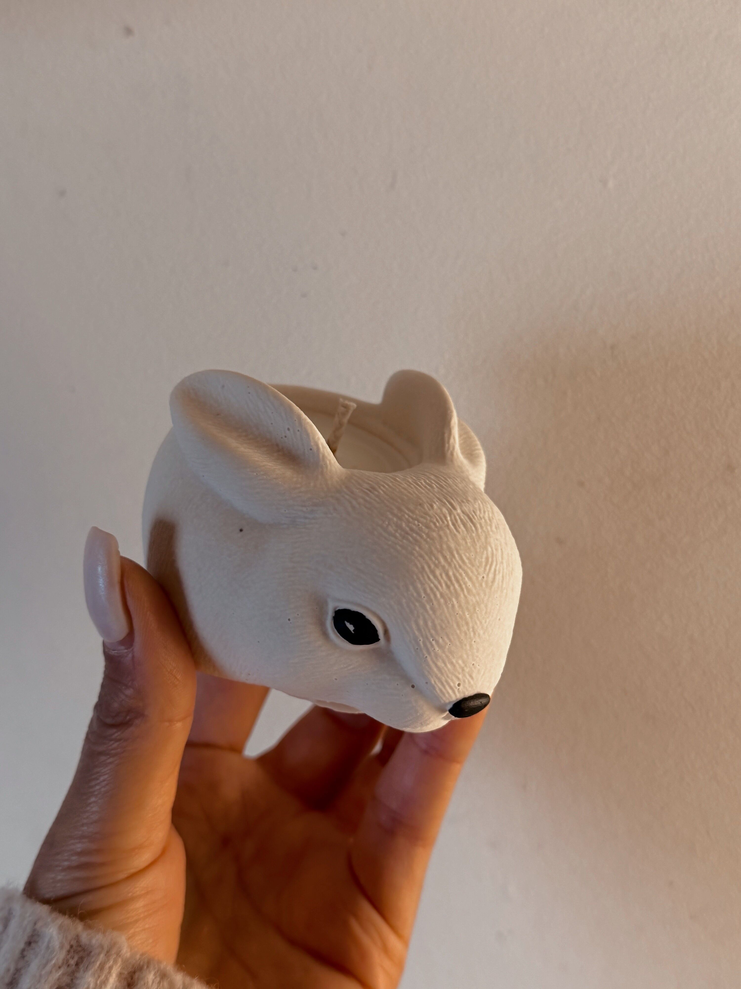 Rabbit candle in a handmade jesmonite container, scent of your choice