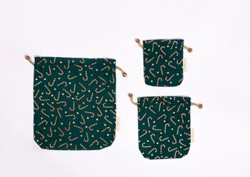 Sacs-cadeaux en tissu réutilisables à double cordon - Canne en bonbon verte (petite) 3