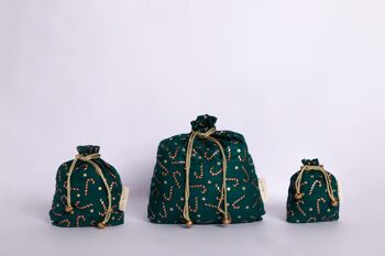 Sacs-cadeaux en tissu réutilisables à double cordon - Canne en bonbon verte (petite) 4