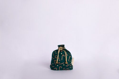 Reusable Fabric Gift Bags Double Drawstring - Green Candy Cane (Medium)