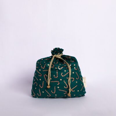 Bolsas de regalo de tela reutilizables con cordón doble - Bastón de caramelo verde (grande)