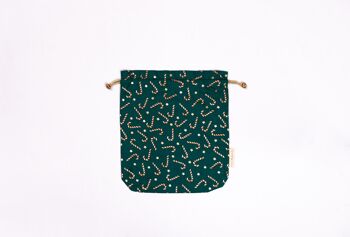 Sacs-cadeaux en tissu réutilisables à double cordon de serrage - Canne de bonbon verte (grande) 2