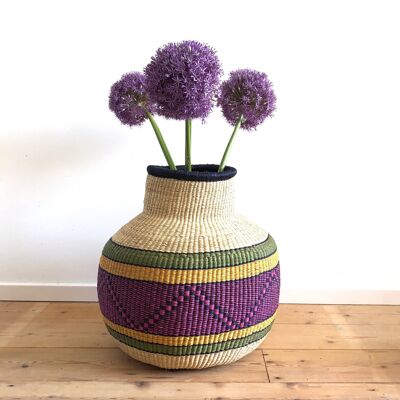 Bolga vase of reed, multi color