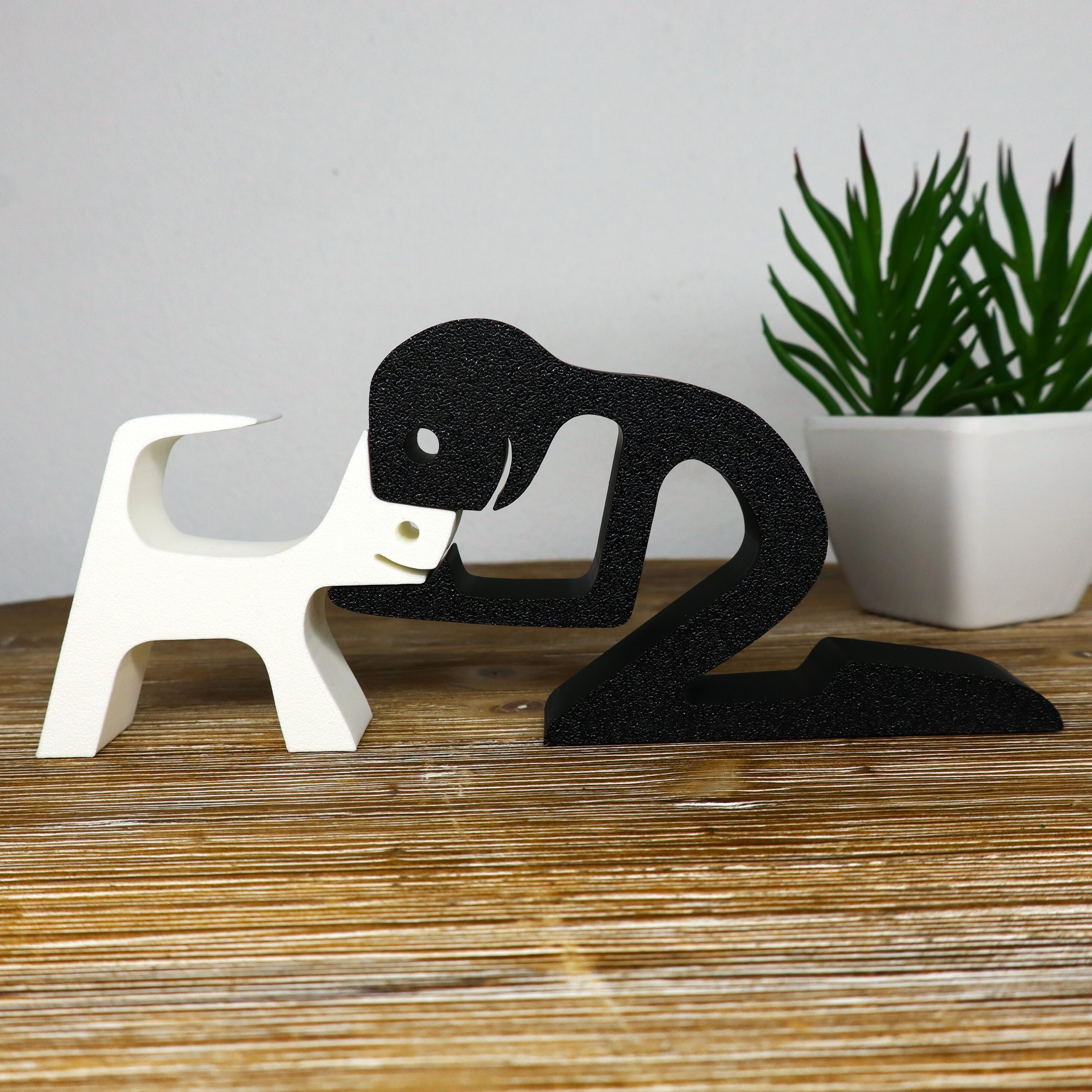 Minimalist Boy and Cat Sculpture, Modern Cat Lover Decor