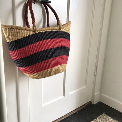 Wicker shopping bag natural/black/red