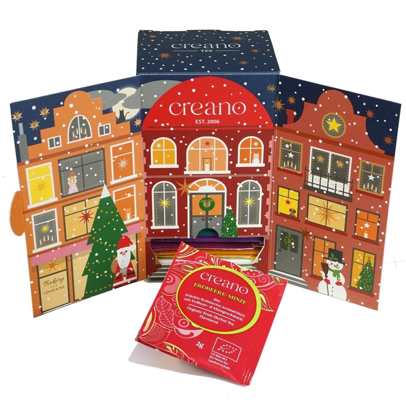 Creano Organic Tea Advent Calendar "Christmas House" - 24 different organic teas - herbal tea, fruit tea, green tea, white tea, black tea, chai *¹