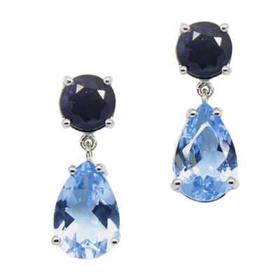 Small Earrings with Blue Sapphire and Blue Topaz