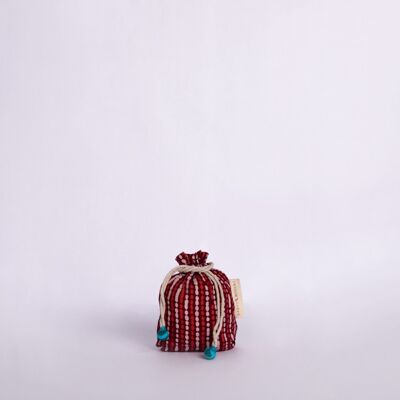 Reusable Fabric Gift Bags Double Drawstring - Brick Red Stripes (Small)