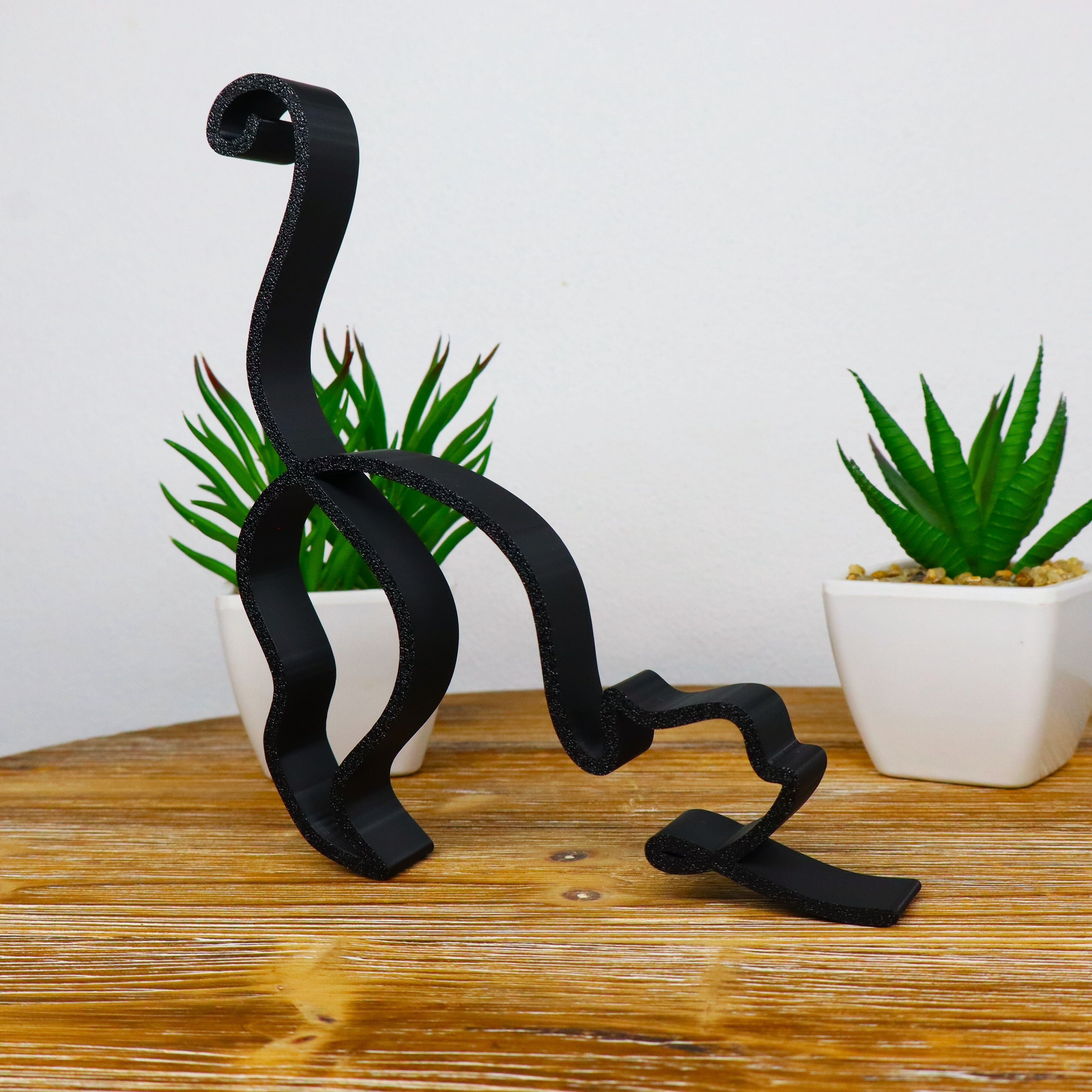 Stretching Cat Sculpture, Minimalist Line Art Cat Decor