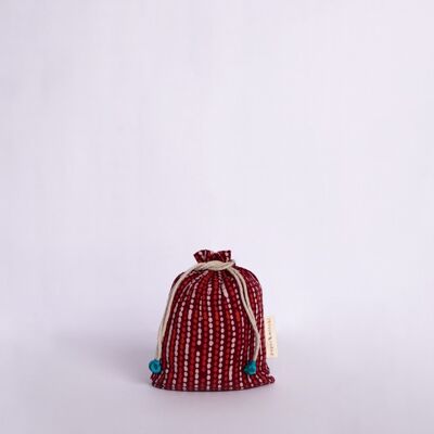 Reusable Fabric Gift Bags Double Drawstring - Brick Red Stripes (Medium)