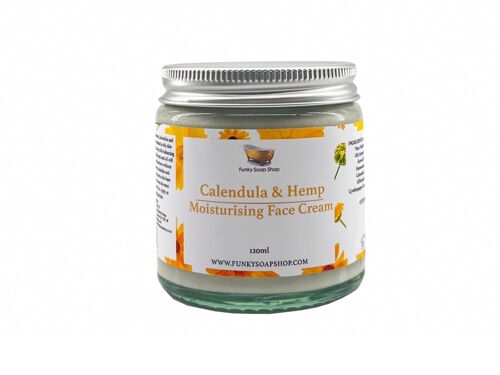 Calendula & Hemp Moisturising Cream For Normal & Oily Skin, glass jar 120g