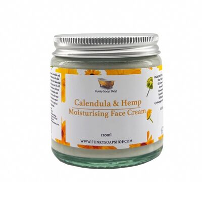 Crème hydratante au calendula et chanvre pour peaux normales et grasses, pot en verre 120g