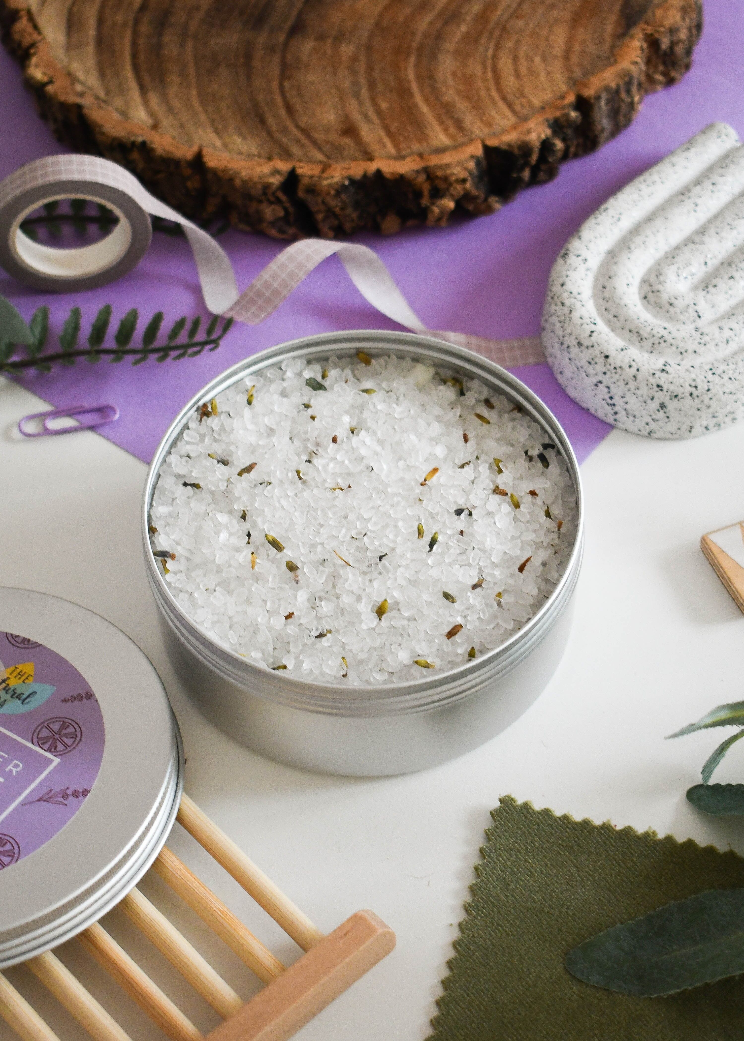 Botanical Bath Soak Tin – Natural Mineral Bath Salts – Lavender Lime