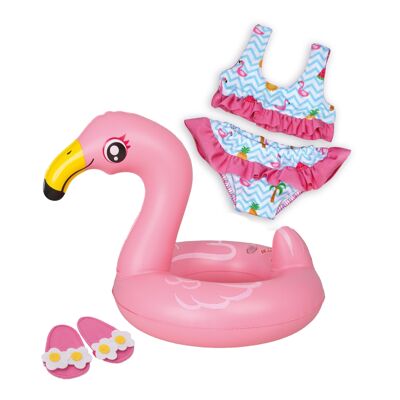 Doll swimming set "Flamingo Ella", size 35-45 cm