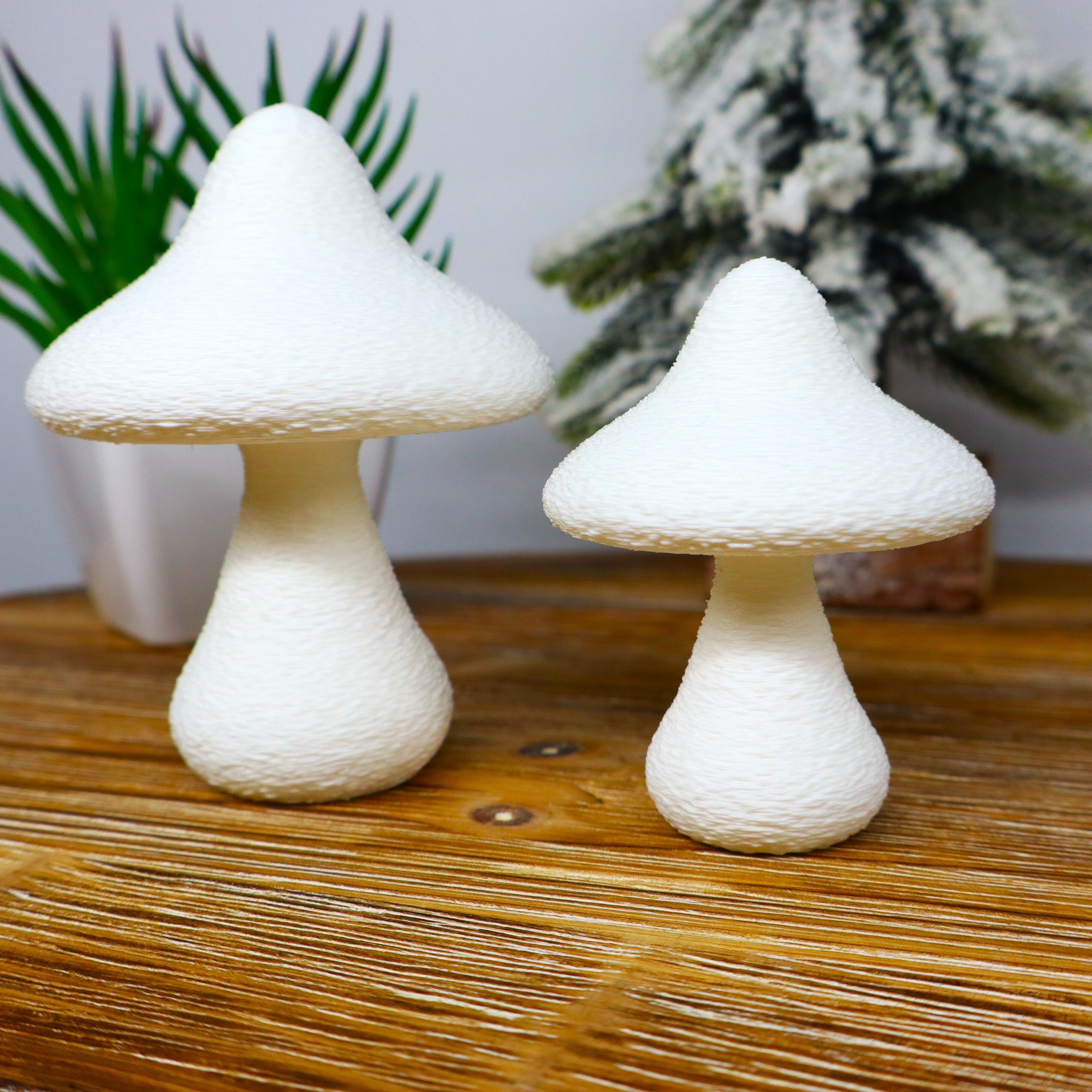 Fuzzy Mushroom Duo Sculptures, Cute Spring Décor, Whimsical