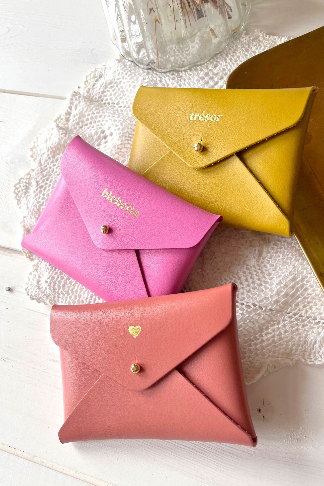 Leder-Umschlagtasche / Kartenetui: Bichette, Amour...