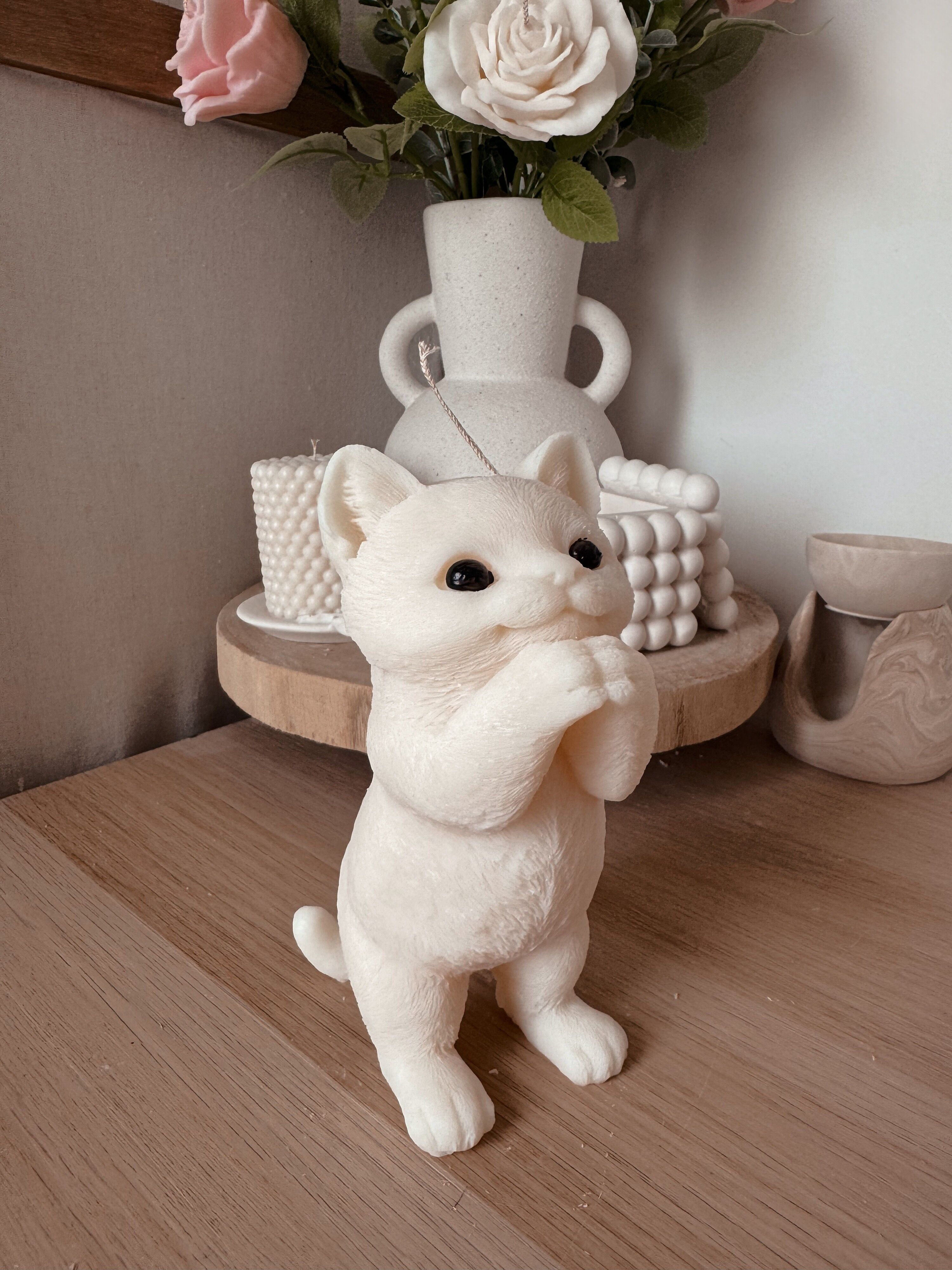 Candela gigante a forma di gattino in piedi, profumo di vaniglia